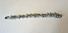 Vintage Trifari Clear Rhinestone & Silver Toned Metal Bracelet, floral leaf, 7″