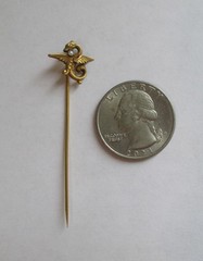 ANTIQUE VICTORIAN MYTHICAL DRAGON SEED PEARL STICK PIN GOLD GILT BRASS