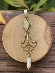 Antique Edwardian Lavalier Pendant Seed Pearl GF Art Deco Art Nouveau