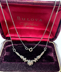 ART NOUVEAU FLORAL STERLING SILVER VINTAGE CHAIN NECKLACE 16.5″ L FLOWER CHOKER