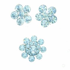 Aqua Blue Rhinestones Silvertone Earrings Brooch Set MINT
