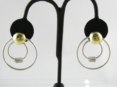 Sterling Silver and Brass Dual Circle Modernist Stud Earrings 12g 1.5 Inches