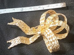 Vintage Les Bernard Signed Woven Gold Tone Bow Brooch Pin 3″ Statement Textured