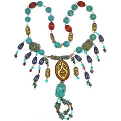 Vintage Roxsann Necklace Natural Carved Turquoise Egyptian Scarab Boho Runway