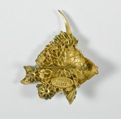 Miriam Haskell Rhinestone and Green Glass Bead Angel Fish Brooch