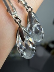 Delicate 1920s Art Deco Platinon Crystal Drop Necklace