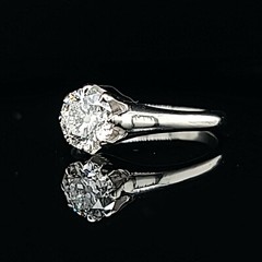 1.03ct. Platinum Vintage engagement ring natural euro cut diamond SI2-H
