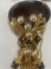 Vintage JULIANA DELIZZA Root Beer Amber Topaz Rhinestone Dangle Brooch Earrings