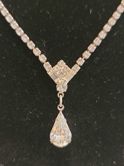 Vintage Rhinestone Necklace Crystal Teardrop Pendant Bridal Formal 16 Inch