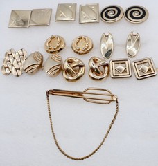 Vintage Mid Century Modern Swank Gold Tone Cufflinks & Tie Bar 10 Piece Lot