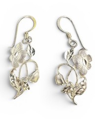 Sterling Silver 925 Floral Dangle Earrings Hand Cut Diamond Cut Leaves Vintage