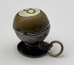 Vintage OLD Handmade Black Enamel Magic 8 BALL Pool Good Luck Pendant Charm
