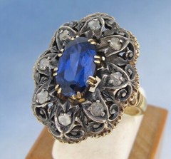 Diamonds Rose Cut 18k Gold Antique Ring 1.00 ct Sapphire Size 6.5