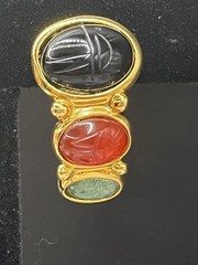 Egyptian Style Carved Scarab Weingeroff Glass/stone Half Hoop Drop Earrings