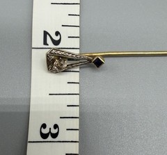 Vintage 14K Yellow Gold Diamond Sapphire Stick Pin Lapel Hat Estate 1.46g