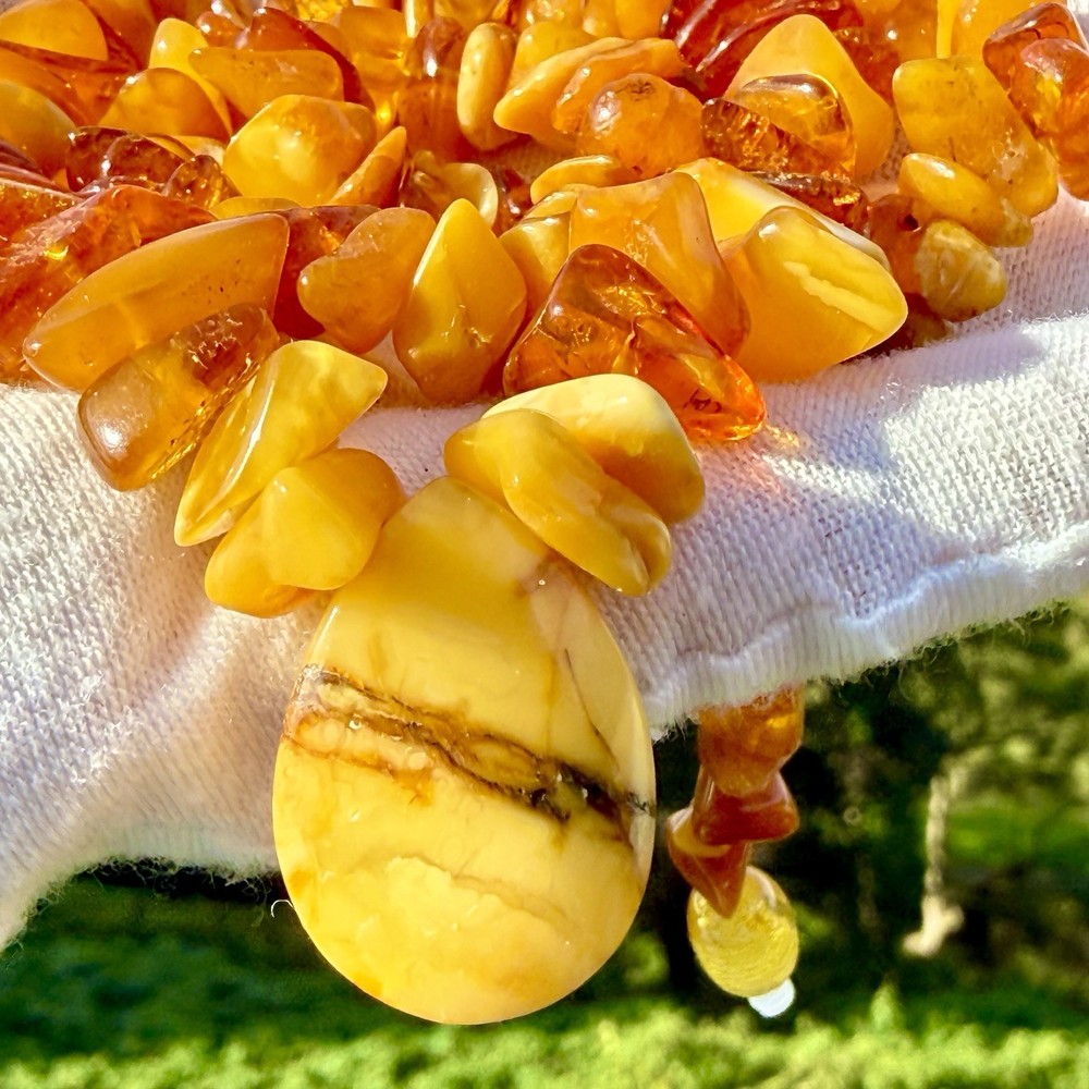 Vintage Natural Baltic Amber Necklace 18” Butterscotch Nugget Pendan