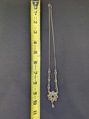 Vintage Sterling Silver Floral Cluster Gemstone Tear Drop Necklace 925