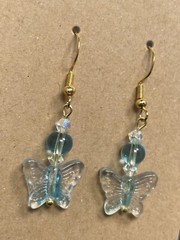 925 Sterling Silver Gold Plate 1.6” Dangle Earrings Vintage Butterfly Blue Beads