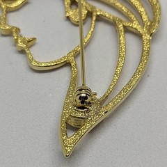 Vintage Gold-Tone Lady Profile In Hat Rhinestone Brooch Pin Signed Tona