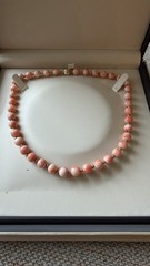 VTG Beaded Angel Skin Coral Necklace & 14K Spacers Gold Beads 8.5mm 17in Long