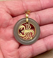 Vintage Chinese-Style 14K Gold Plated Scorpio Jade Circle Pendant Necklace