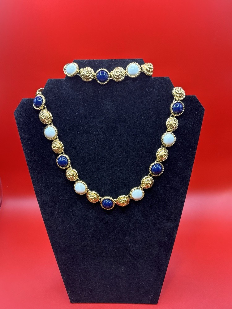 Rare Vintage Monet Nautical Set Rosette Link Collar Necklace & 7″ Link Bracelet