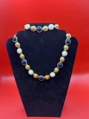 Rare Vintage Monet Nautical Set Rosette Link Collar Necklace & 7″ Link Bracelet