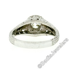 Vintage 14k White Gold 0.68ct Old Cut Diamond Solitaire Filigree Engagement Ring