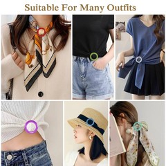 12PCS Silk Scarf Ring Clip T-shirt Tie Clips for Women Fashion Resin Ring Scarve