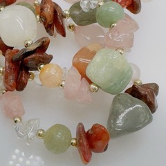 Vintage Beggars Bead Necklace Semi Precious Gemstones 31″ Pink Green Clear