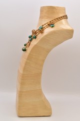 Vintage Beaded Multi-Strand Leaf Charm Necklace Collar Gold Turquoise 70s BinBN