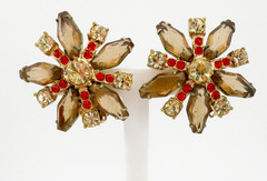 Juliana D&E Book Piece Brown Coffin Rhinestone Gold Bracelet & Clip-On Earrings