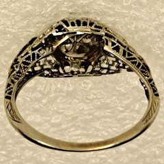 Antique 18K White Gold Diamond Cluster Filigree Engagement Ring Edwardian? Deco?