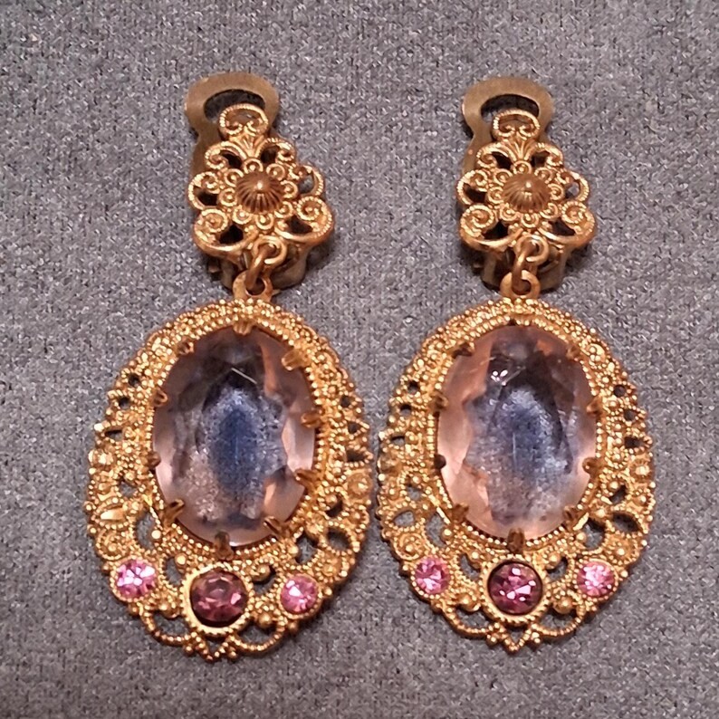 West Germany Purple Pink Givre Rhinestone Earrings