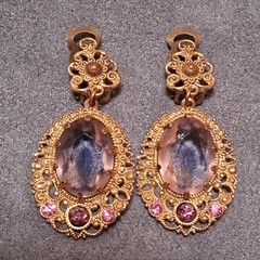 West Germany Purple Pink Givre Rhinestone Earrings