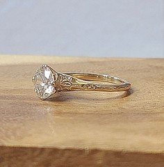 14k Yellow Gold Vintage Engagement Ring 1.45ct.Lab-Grown Old Euro Diamond