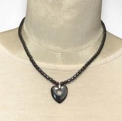 Hematite Heart Pendant Necklace Bead Boho Chic Vintage Grunge Y2K