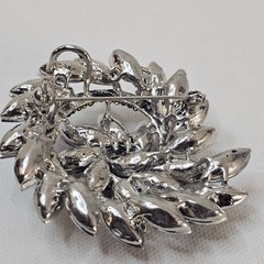 Silver Metal Colored Swirl Brooch Blue Gray Navette Rhinestone Unmarked Pendant
