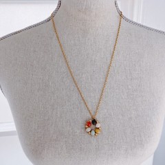 VTG Signed Alice Caviness 14K GF Gemstone Circle Pendant Necklace 1950s, 1960s