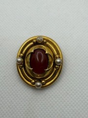 Vtg Signed MMA Egyptian Revival Gold Tone, Pearl Bead & Carnelian Brooch Pin