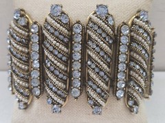 Hollycraft Copr 1954 Blue Rhinestone Faux Pearl Bracelet With Matching Earrings,