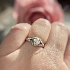 Art Deco Old European Cut Diamond Sapphire Engagement Ring