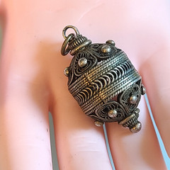 Vintage Ethnic Silver Filigree Orb Pendant Locket 1.5” Ornate Prayer Box Amulet
