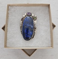 Vtg Sterling Silver 925 Large 2.5″ Ornate Lapis Lazuli Pendant Clip Signed 30g