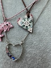 5 Necklaces LOT Girly long heart Y2K 1990s 2000s pink colorful jewelry costume