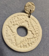 Avon Vintage 1987 White Light Earrings And Cream Colored Carved Polymer Clay