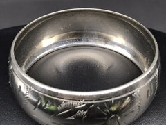 Nice Vintage Silvertone Engraved Wide Metal Bangle Bracelet 2 5/8”