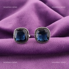 925 Silver December London Blue Topaz Gemstone Business Formal Mens Cufflinks