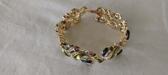 Rare Signed BSK Vintage Gorgeous Enameled AB Rhinestone flower 5 link Bracelet