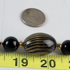 Vintage Black And Gold Color Fusion Plastic Beaded Necklace 30″ Spring Ring